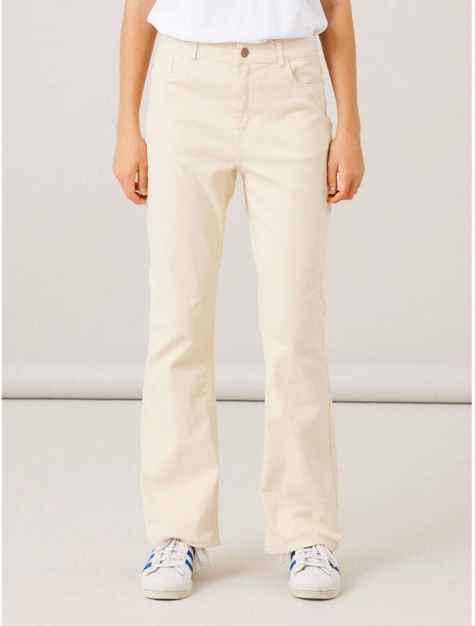 LMTD high waist bootcut broek NLFTAZZA beige Meisjes Katoen Effen 140