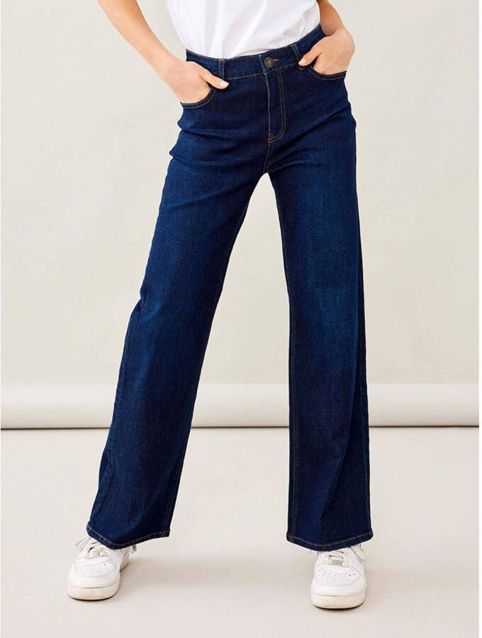 LMTD high waist wide leg jeans NLFTILINETTE dark blue denim