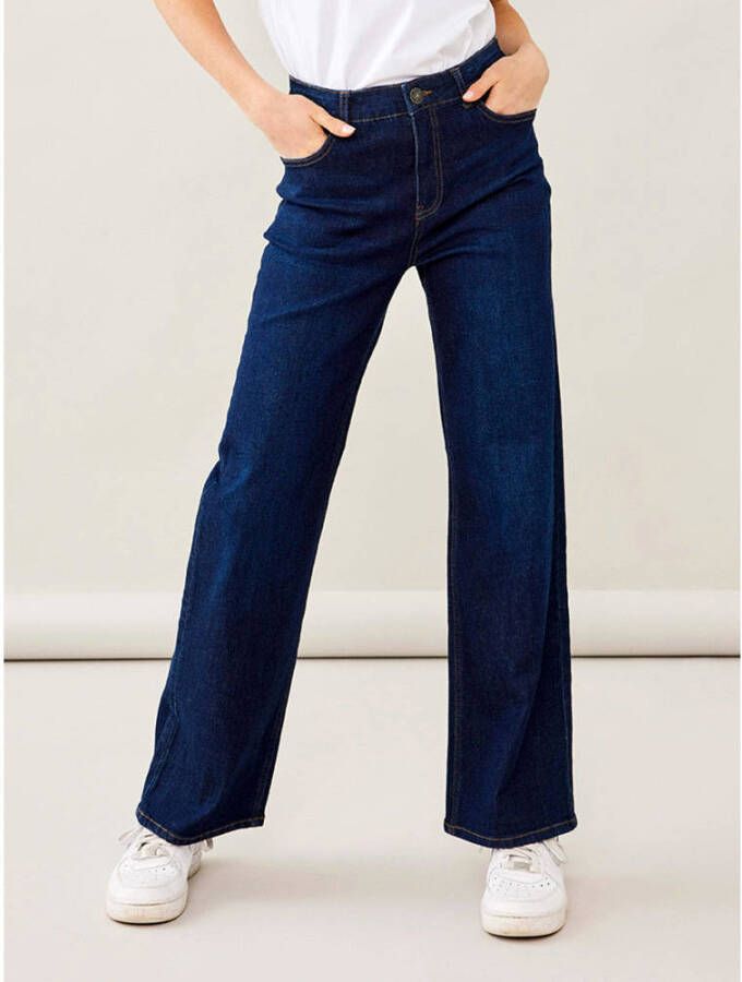 LMTD high waist wide leg jeans NLFTILINETTE dark blue denim