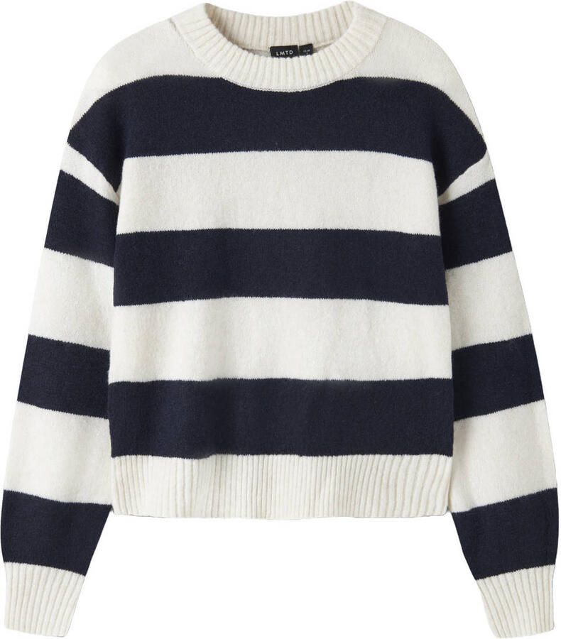 LMTD gestreepte gebreide trui met wol donkerblauw