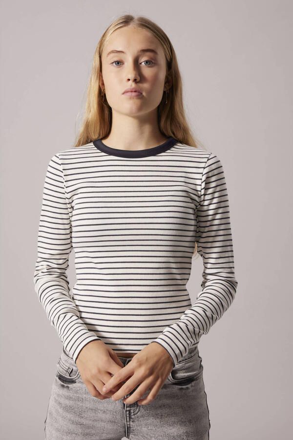 LMTD gestreepte longsleeve grijs rib gebreid