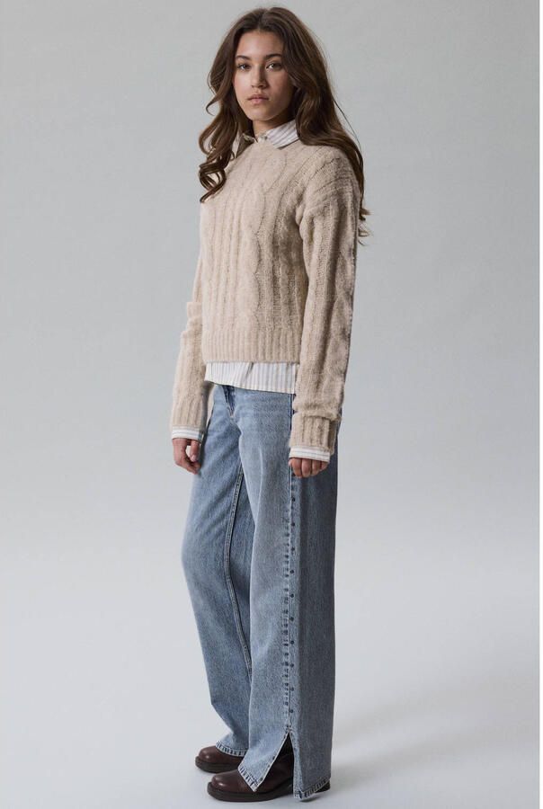 LMTD NLFBIRM straight leg jeans met split en studs lichtblauw