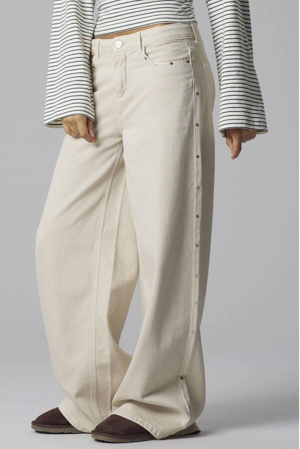 LMTD NLFHYEDSTUD wide leg jeans beige