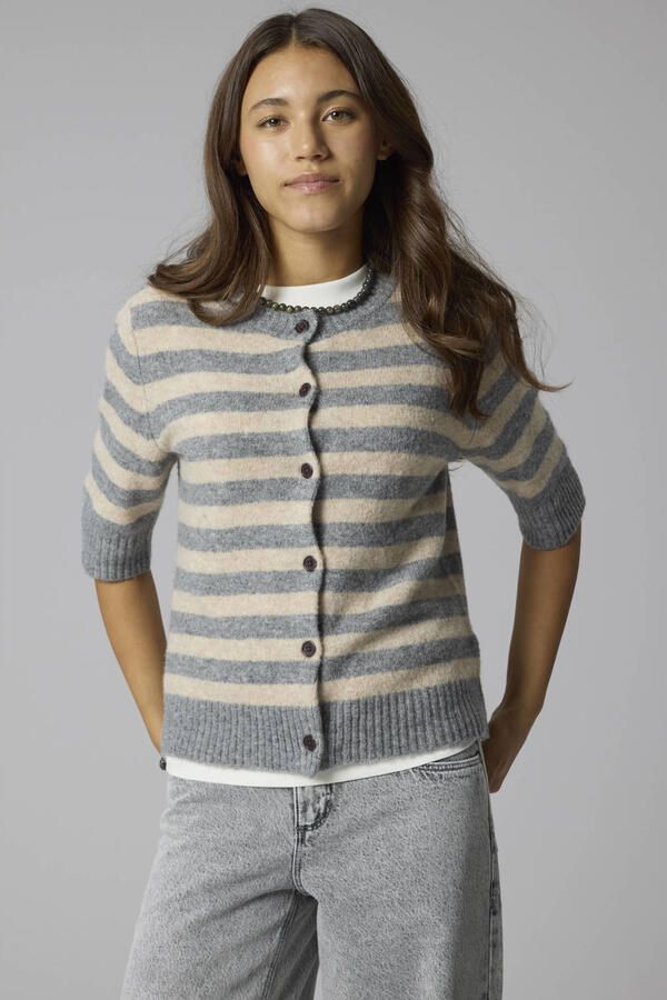 LMTD regular fit gebreid gestreept vest met wol grijs