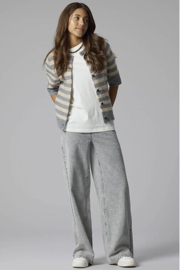 LMTD regular fit gebreid gestreept vest met wol grijs - Foto 3