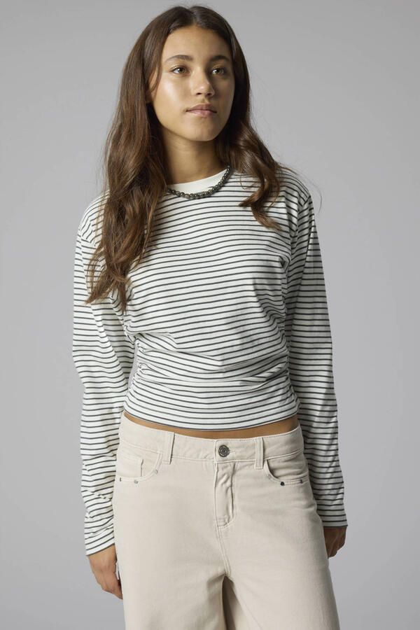 LMTD slim fit gestreepte longsleeve met plooien donkerblauw
