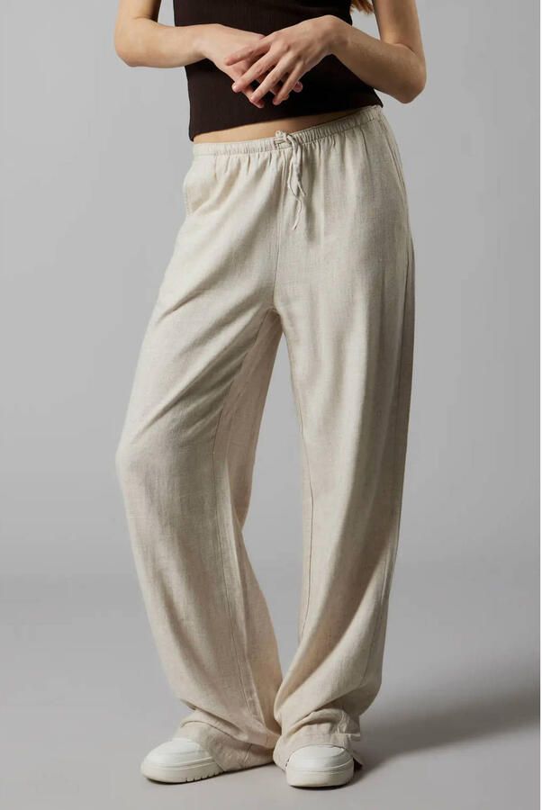 LMTD wide leg casual broek met linnen ecru
