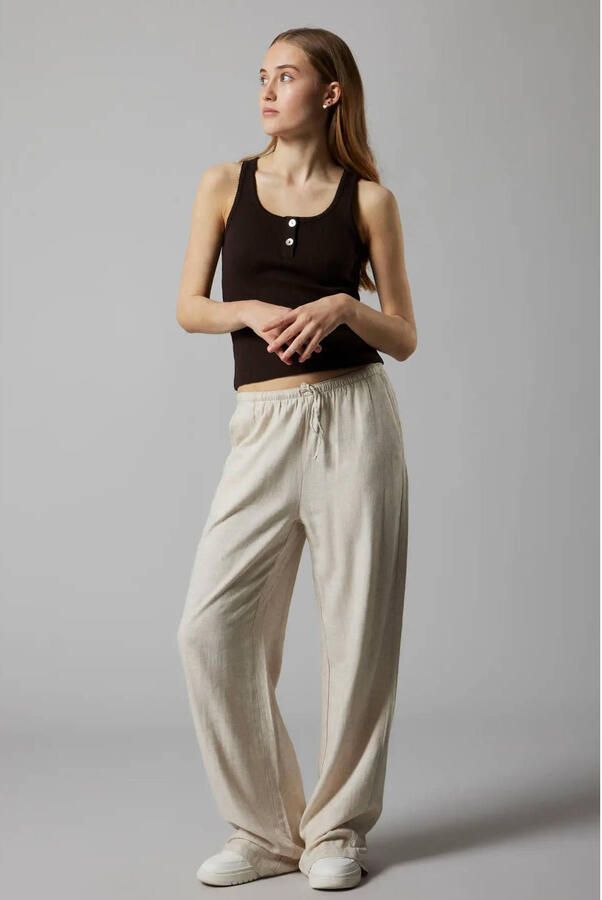 LMTD wide leg casual broek met linnen ecru - Foto 2