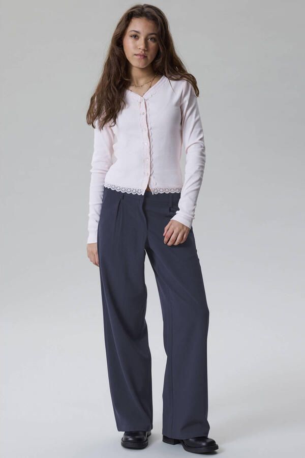 LMTD wide leg casual broek met plooien donkerblauw - Foto 2