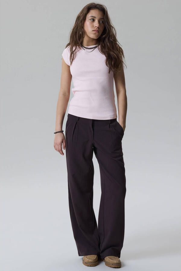 LMTD wide leg casual broek met plooien donkerbruin