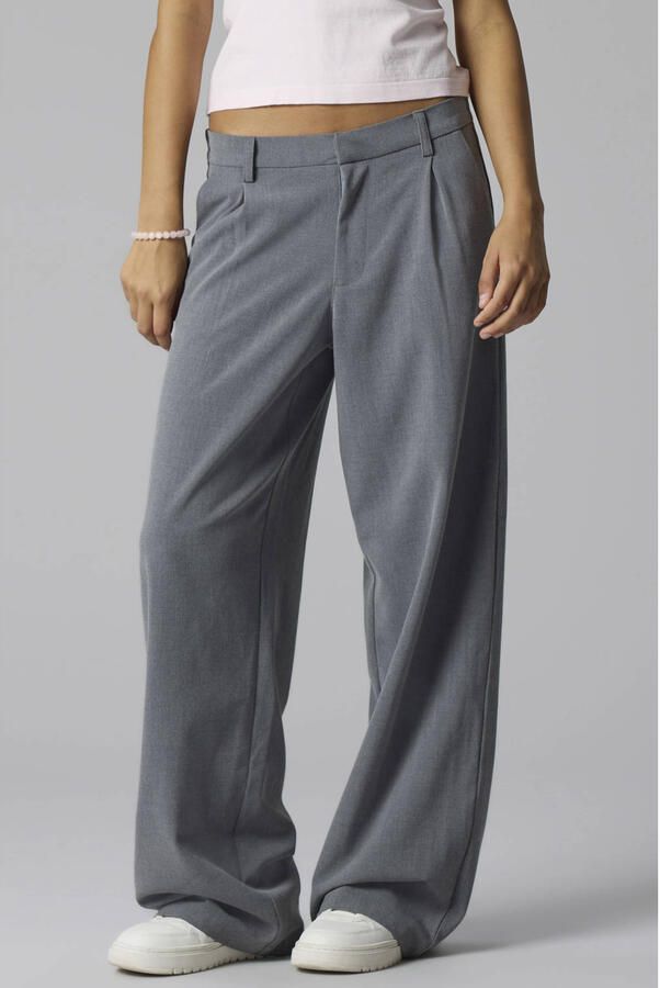 LMTD wide leg casual broek met plooien grijs