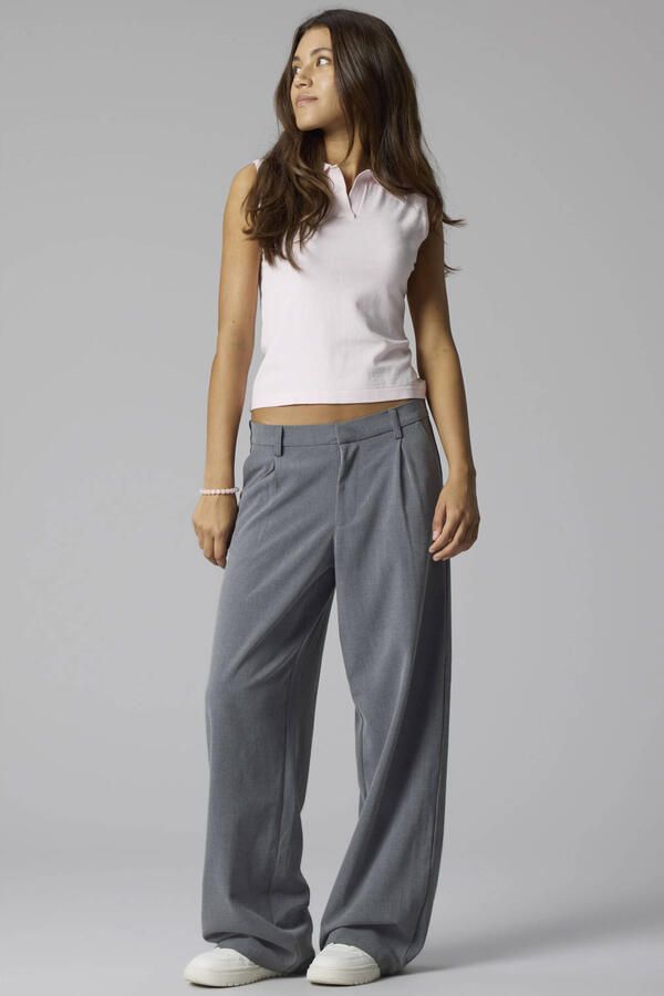 LMTD wide leg casual broek met plooien grijs - Foto 2