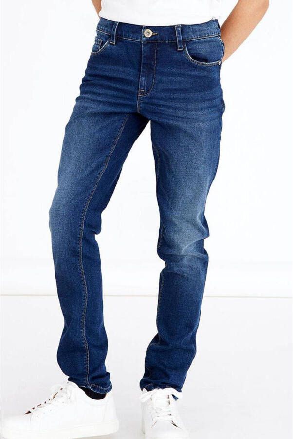 LMTD slim fit jeans NLMSHAUN dark denim Blauw Jongens Stretchdenim 152