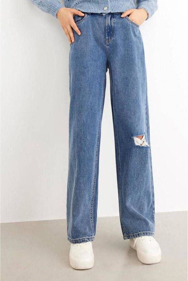 LMTD wide leg jeans NLFNOIZZA stonewashed Blauw Meisjes Denim 140
