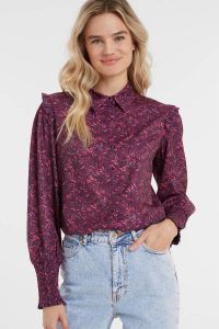 Lofty Manner blouse Merel met all over print en ruches paars