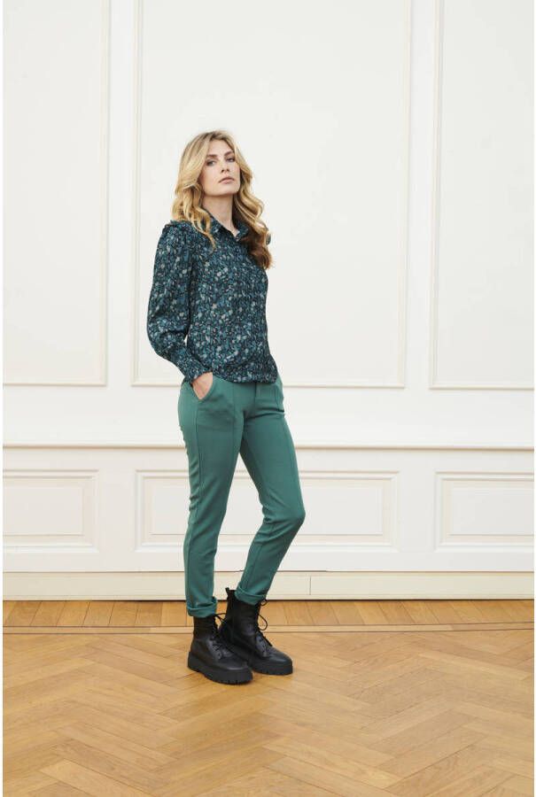 Lofty Manner blouse Rox met all over print en ruches blauw