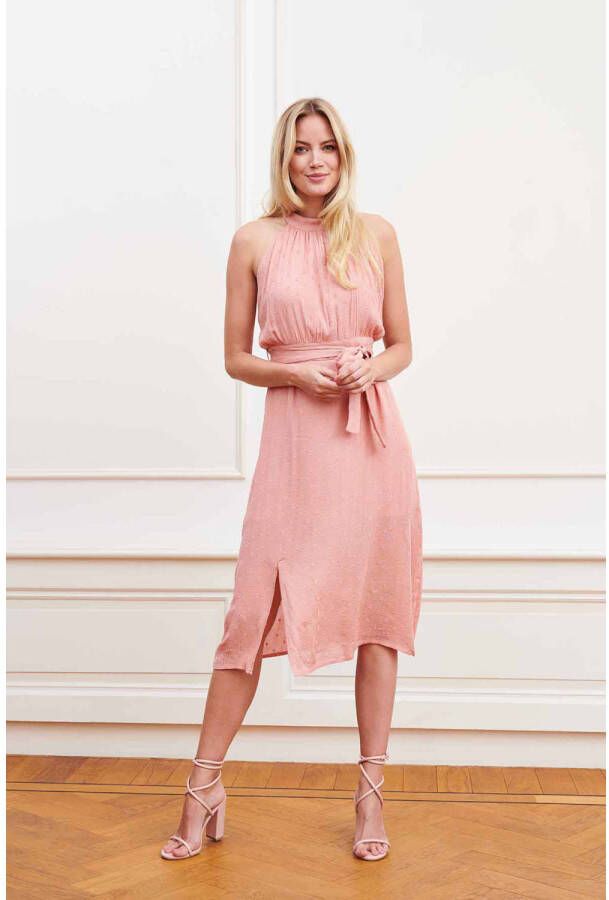 Lofty Manner halter jurk Dress Imke met ceintuur roze