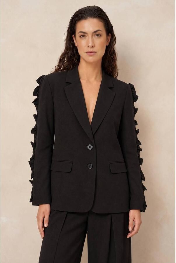 Lofty Manner blazer met ruches zwart