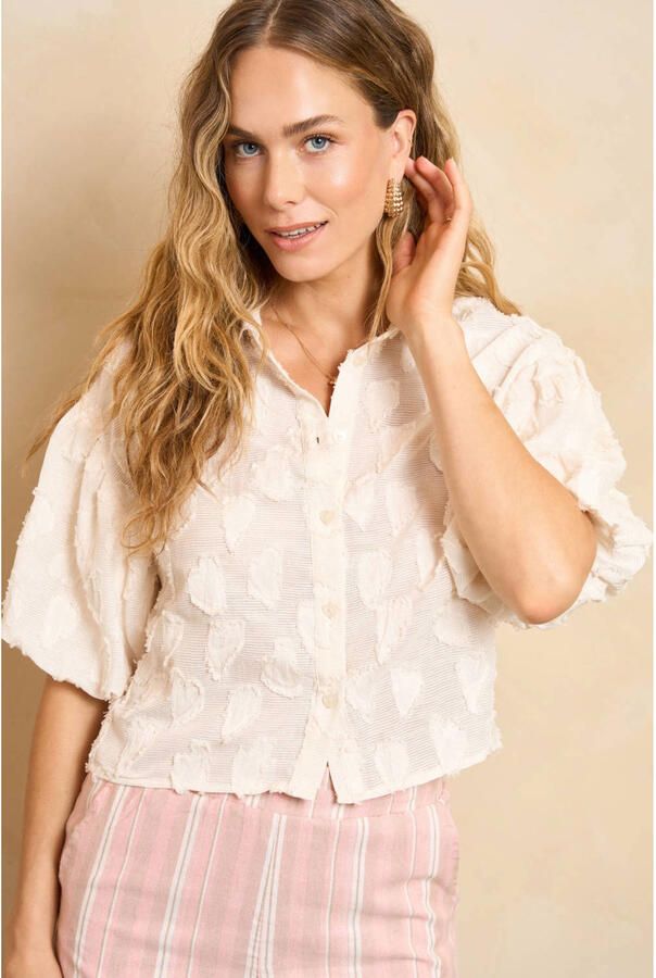 Lofty Manner blouse met hartjes beige