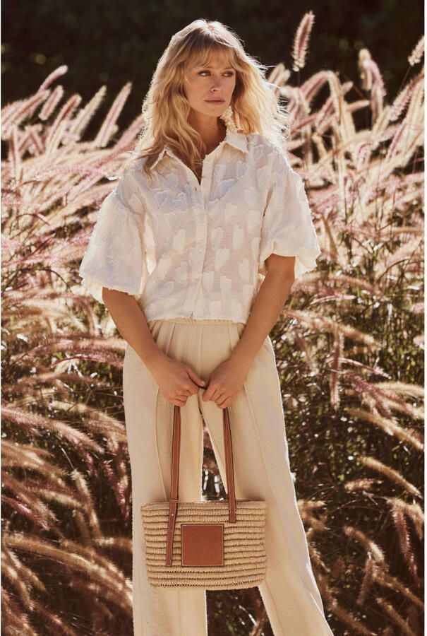 Lofty Manner blouse met hartjes beige - Foto 2