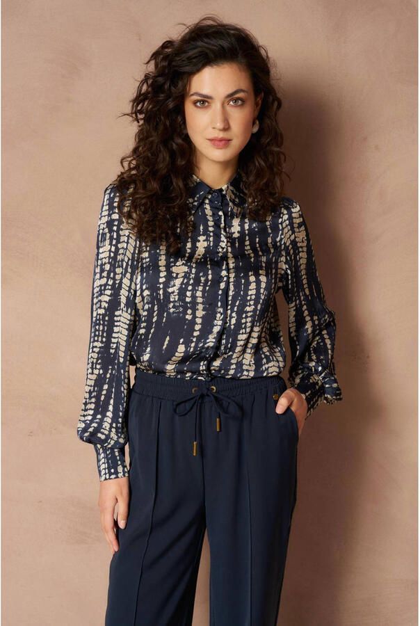 Lofty Manner blouse met print donkerblauw
