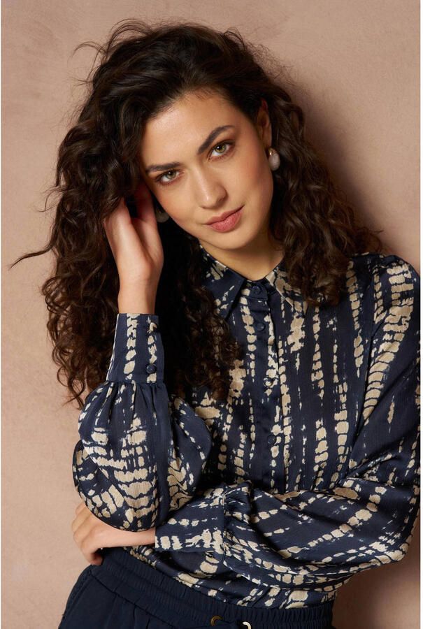 Lofty Manner blouse met print donkerblauw - Foto 2