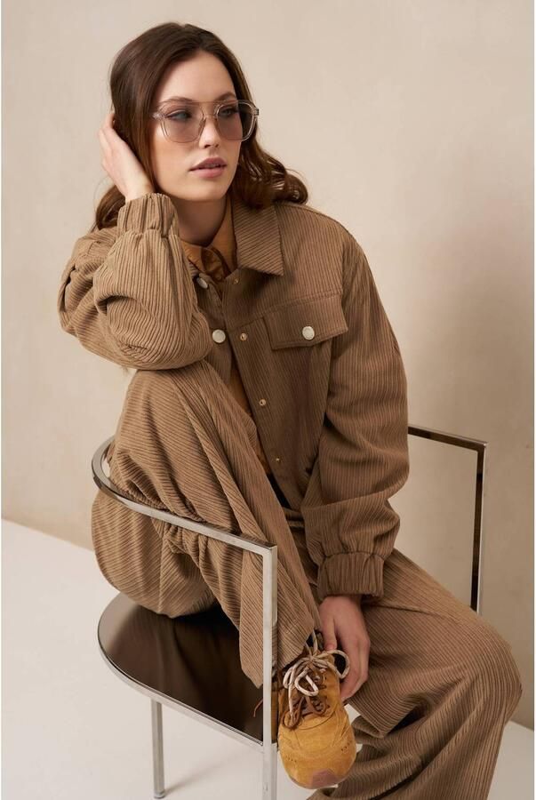Lofty Manner corduroy wide leg broek lichtbruin - Foto 2