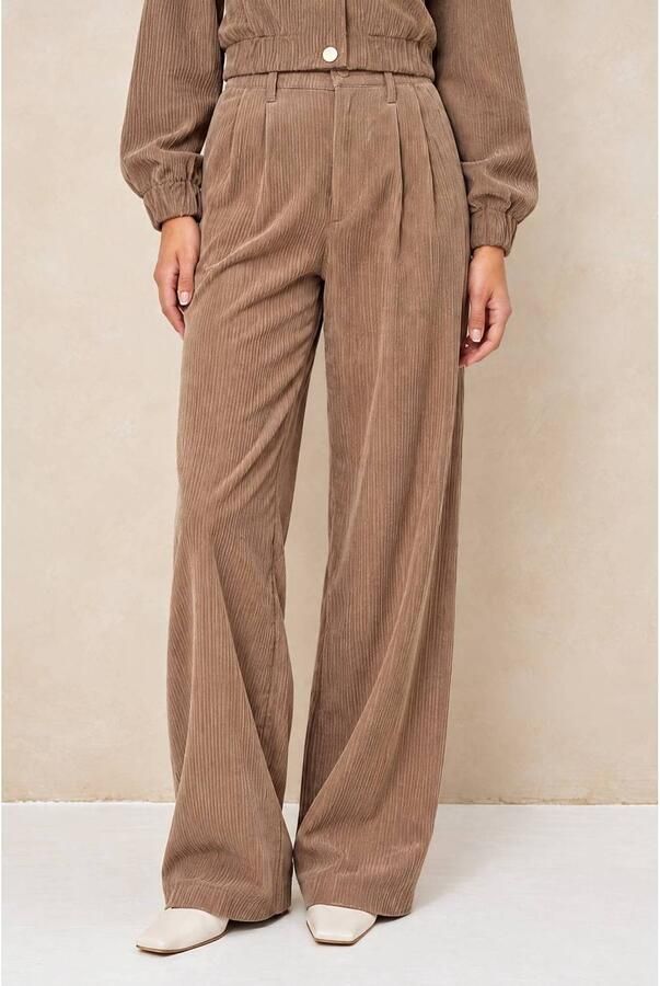 Lofty Manner corduroy wide leg broek lichtbruin - Foto 3