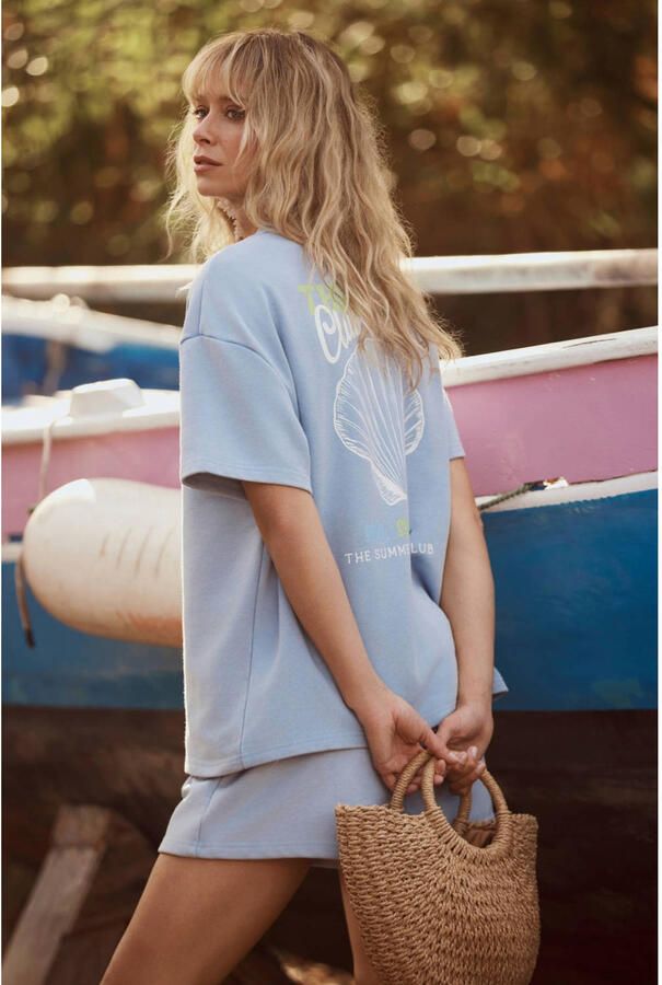 Lofty Manner high waist sweatshort lichtblauw - Foto 3