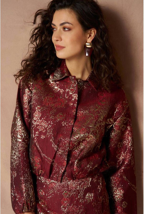Lofty Manner jacquard bomberjack met glitters en print rood