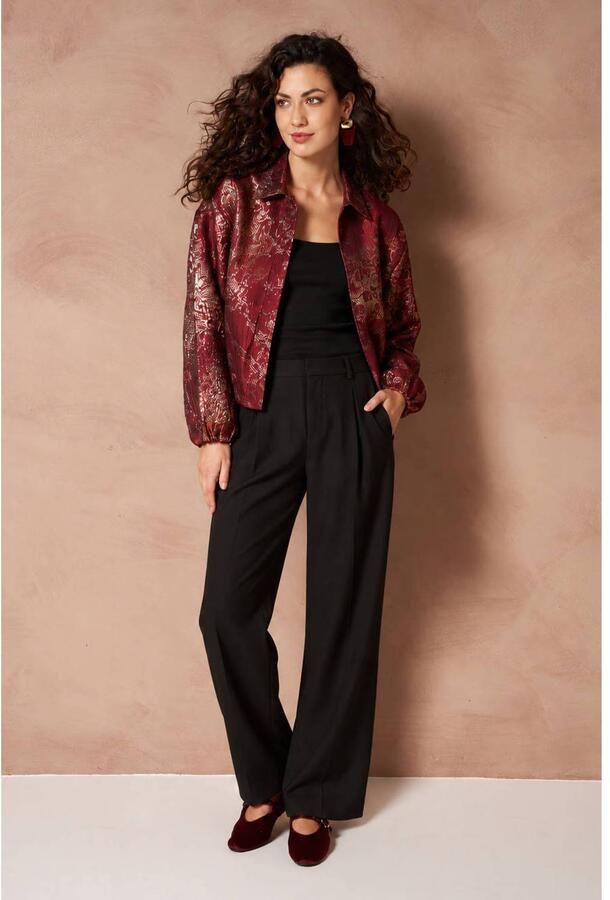 Lofty Manner jacquard bomberjack met glitters en print rood - Foto 2