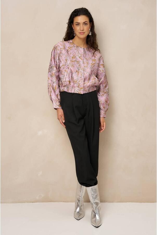 Lofty Manner jacquard bomberjack met print roze