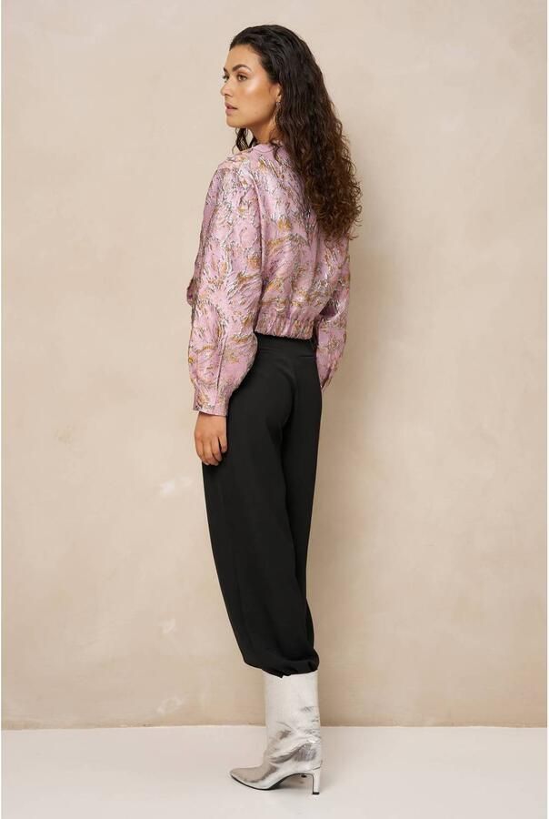 Lofty Manner jacquard bomberjack met print roze - Foto 3