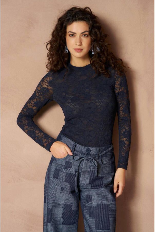 Lofty Manner kanten top donkerblauw