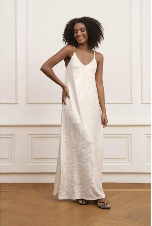 Lofty Manner maxi jurk met ceintuur ecru