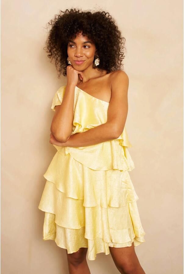 Lofty Manner one shoulder jurk met ruches geel