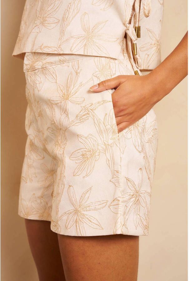 Lofty Manner regular fit casual gebloemde short ecru - Foto 2