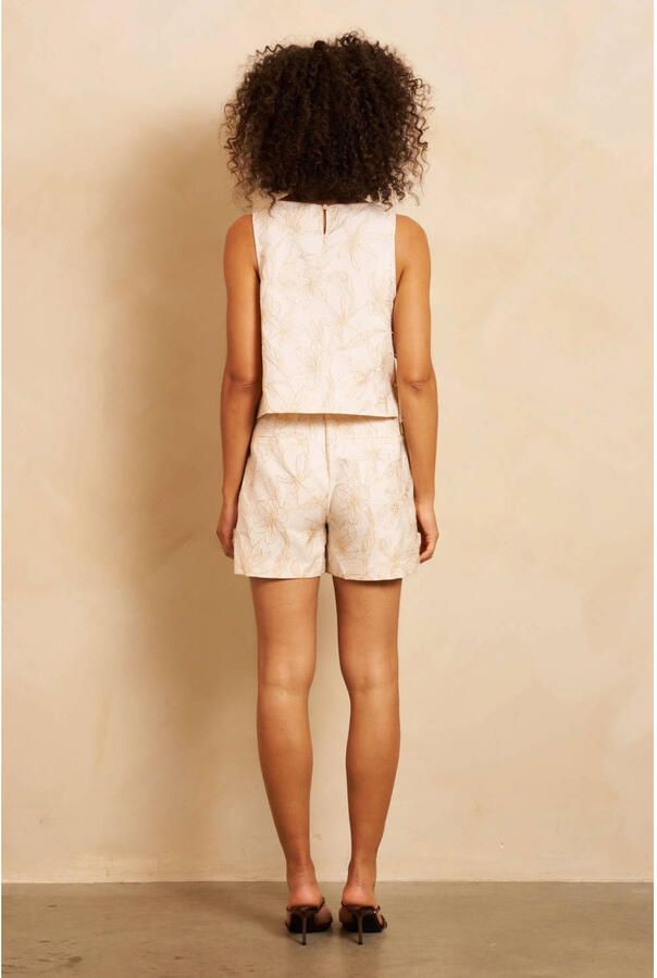 Lofty Manner regular fit casual gebloemde short ecru - Foto 3