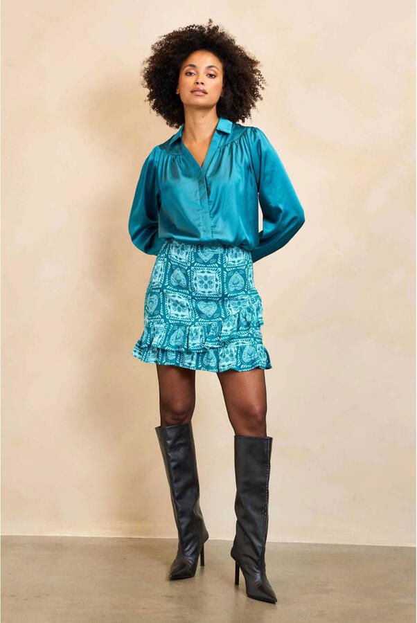 Lofty Manner satijnen blouse blauw - Foto 3