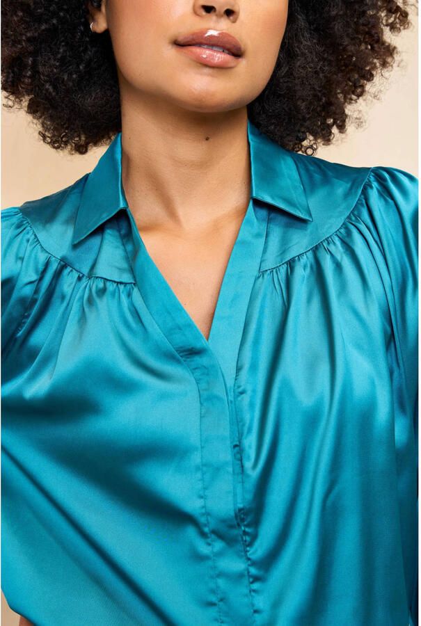 Lofty Manner satijnen blouse blauw - Foto 2