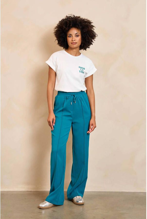 Lofty Manner straight high waist casual broek blauw
