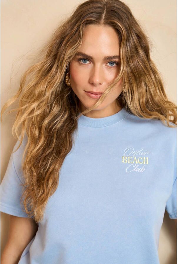 Lofty Manner T-shirt met backprint lichtblauw