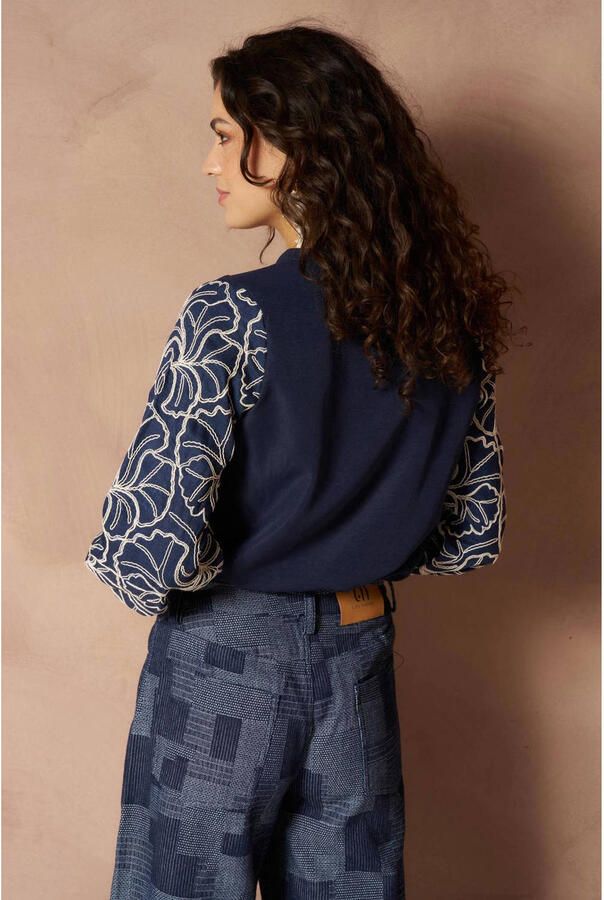 Lofty Manner top met borduursels donkerblauw - Foto 2