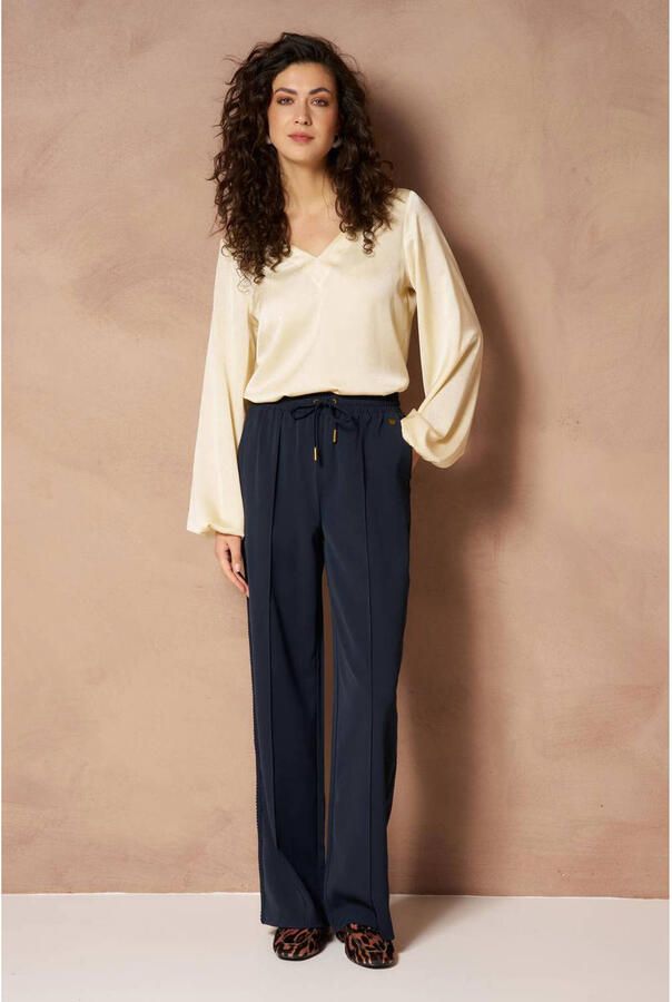 Lofty Manner wide leg casual broek donkerblauw