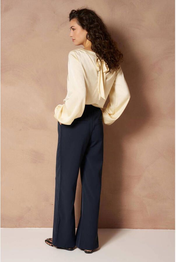 Lofty Manner wide leg casual broek donkerblauw - Foto 3