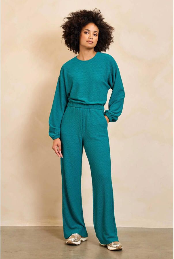 Lofty Manner wide leg high waist casual broek blauw