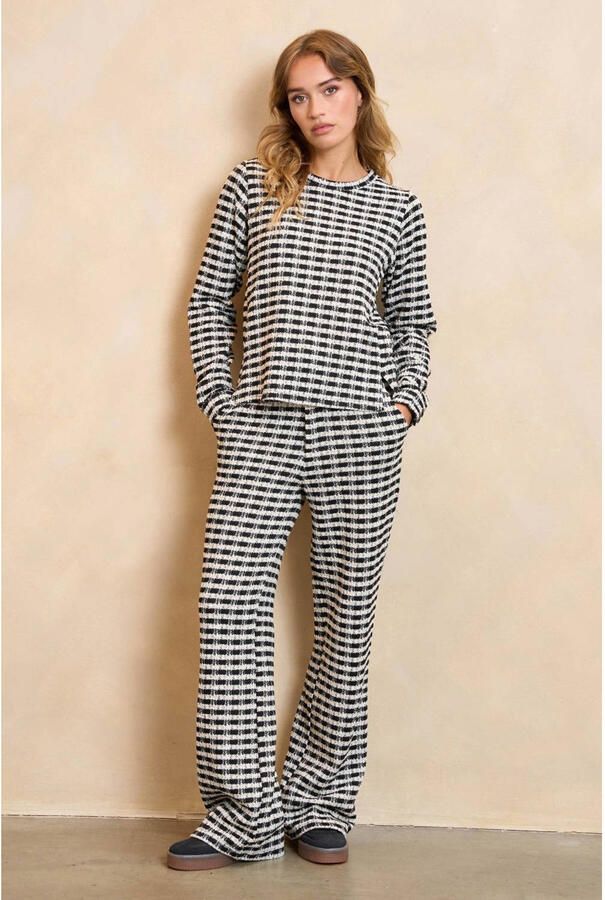 Lofty Manner wide leg high waist geruite broek zwart