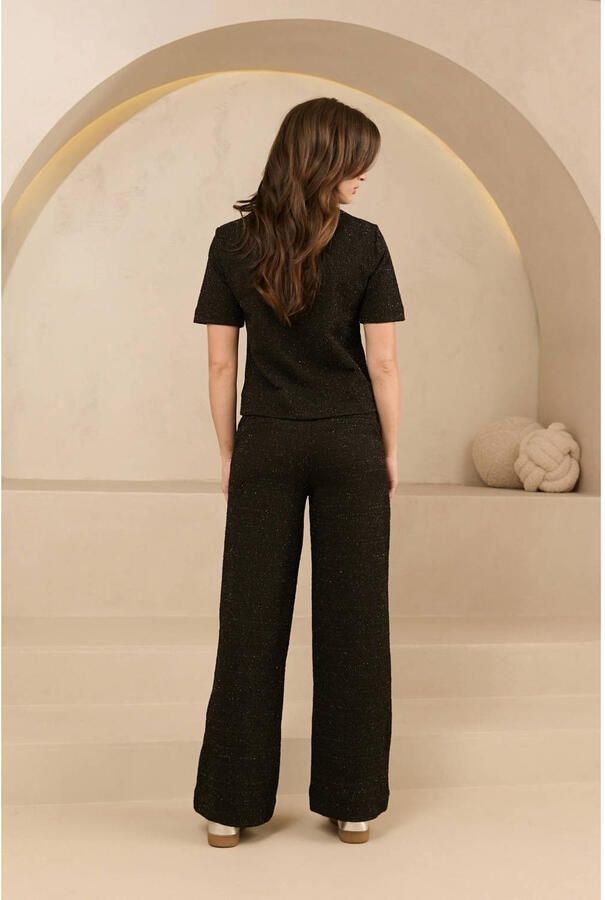 Lofty Manner wide leg regular waist broek zwart met glitter - Foto 2