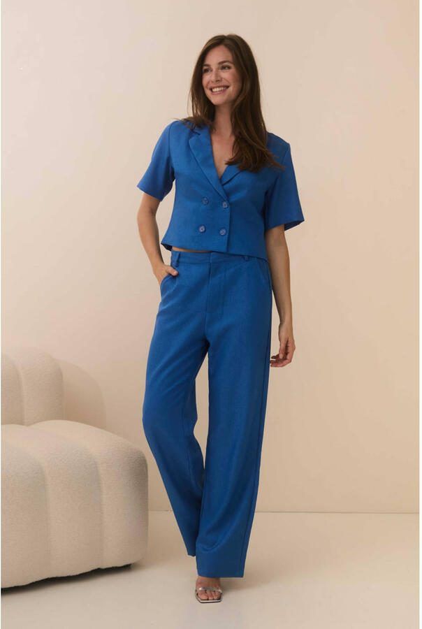 Lofty Manner wide leg regular waist pantalon blauw - Foto 3