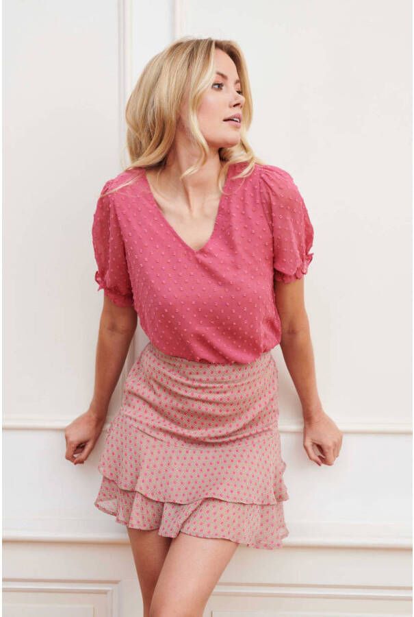Lofty Manner mini rok Skirt Karmijn met all over print roze